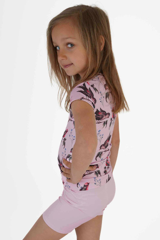 Triko s krátkým rukávem - Růžový ptáček