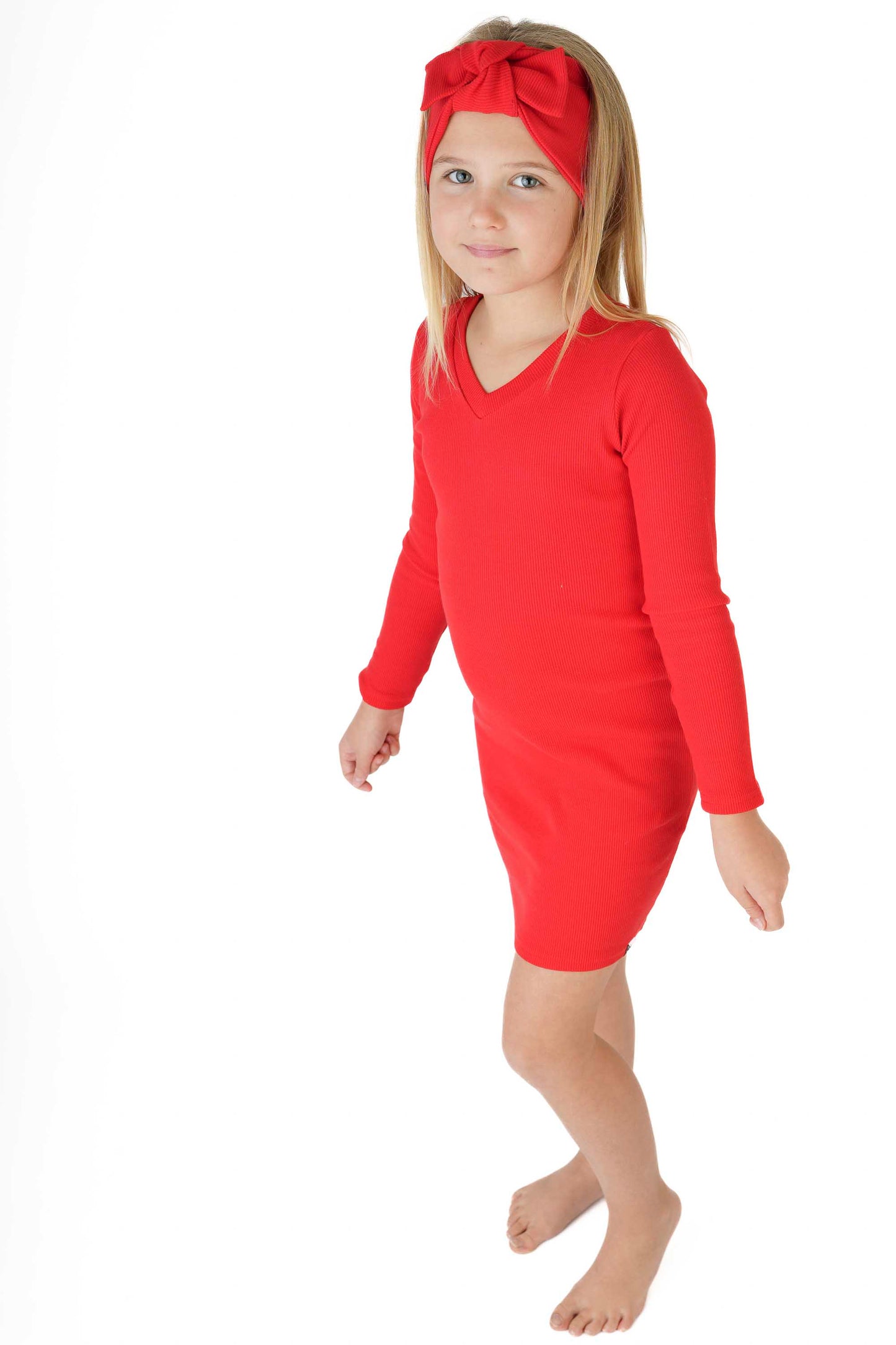 Šaty Rib s dlouhým rukávem a výstřihem do V