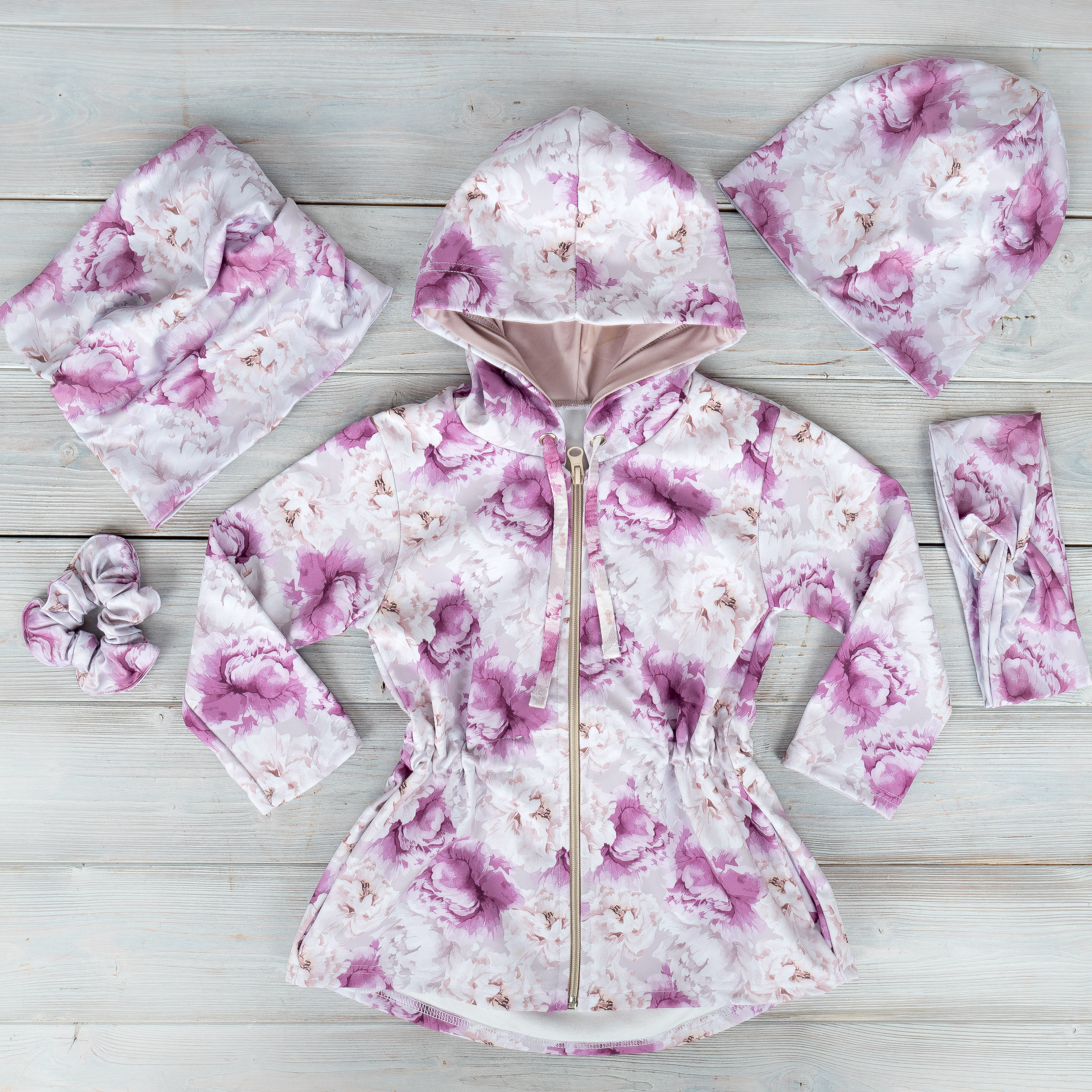 Softshellový kabát s fleecem Bílá+Růžový květ