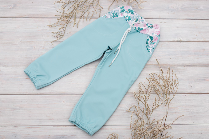 Softshellové kalhoty s fleecem Světlé Tyrkysové+Květy