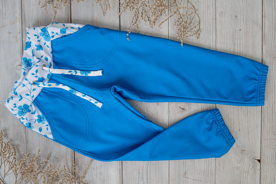 Softshellové kalhoty bez zateplení Modré+květy