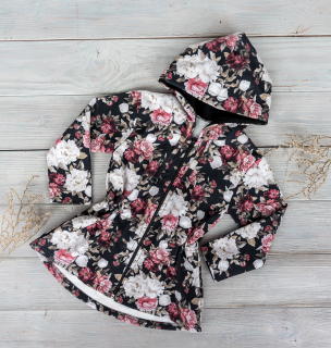 Softshellový kabát s beránkem Černý+Barevné Květy