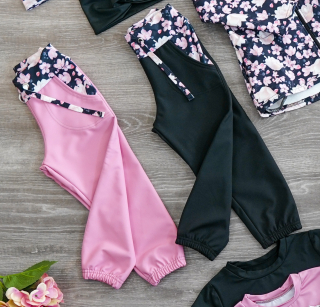 Softshellové kalhoty s beránkem růžové vsadka květy magnolie