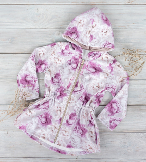 Softshellový kabát bez zateplení Bílá+Růžový květ