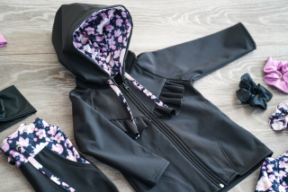 Softshellová bunda s fleecem černá + květy magnolie