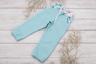Softshellové kalhoty bez zateplení Světle Tyrkysové+Květy
